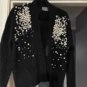 Anthropologie Black Sweater with Pearl Embellishments